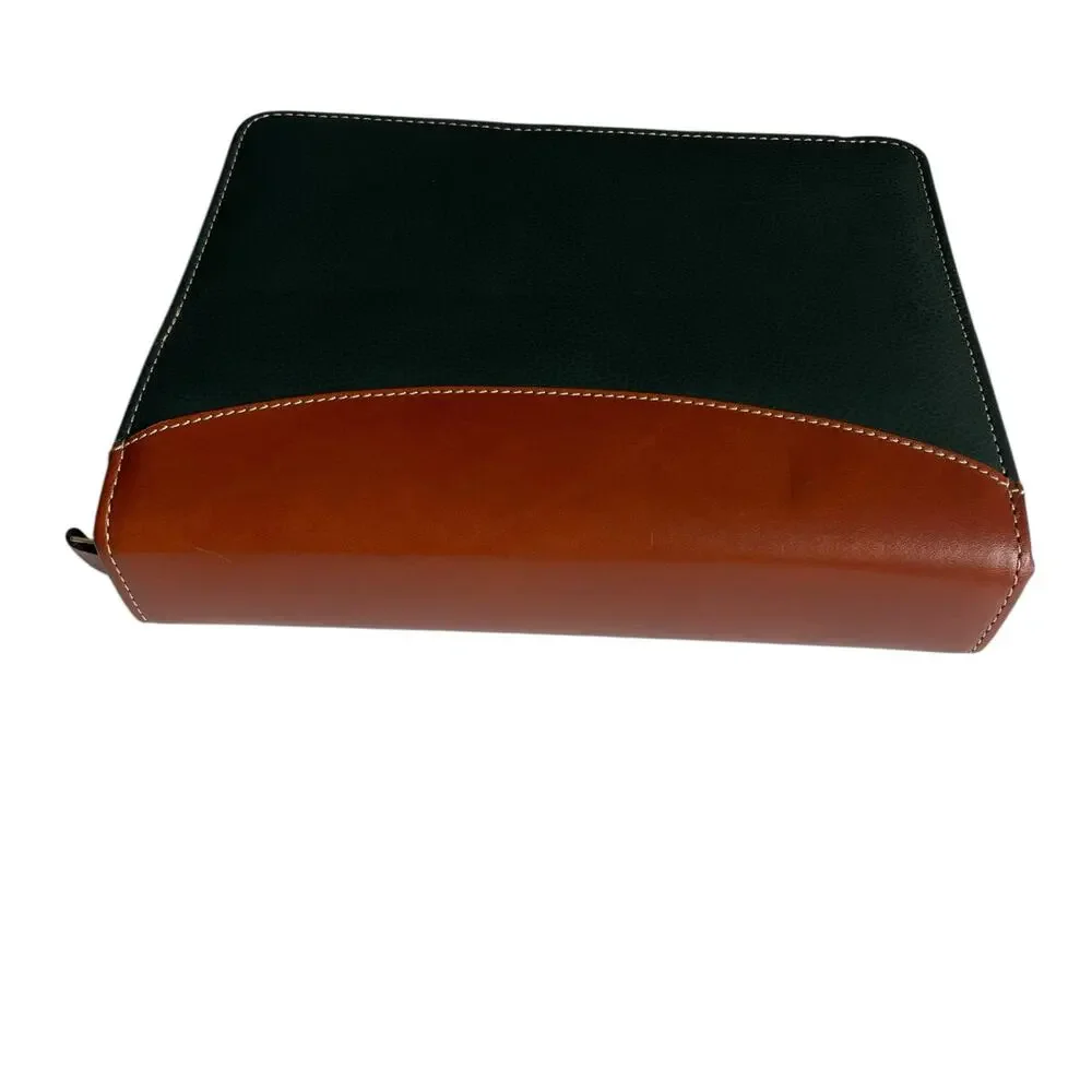 Franklin Quest Verona Leather 7-Ring Planner Binder Green Brown Made in USA